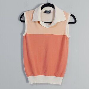 Cruciani Women Preppy Cashmere Sweater Vest Two Tone Retro Sleeveless Golf Shirt